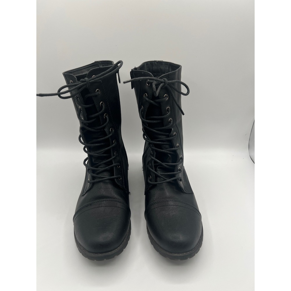 Forever Womens Black Combat Boots Lace Up Side Zip Cap Toe Size 10